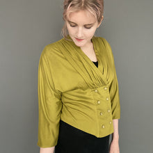 Load image into Gallery viewer, Vintage 80s Green 3/4 Sleeve Button Blouse Top