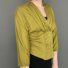 Load image into Gallery viewer, Vintage 80s Green 3/4 Sleeve Button Blouse Top