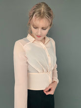 Load image into Gallery viewer, Vintage 90s Sheer Dusty Pink Pleated Top Blouse With Fitted Waist