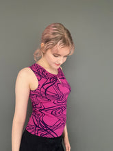 Load image into Gallery viewer, Vintage 80s Sleeveless Abstract Fuchsia Pink & Black Top
