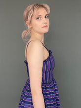 Load image into Gallery viewer, Vintage 90s Purple Candy Stripe Spaghetti Strap Dress by Etam