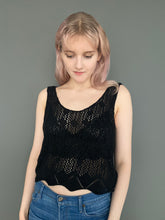 Load image into Gallery viewer, Vintage Early 80s Black Crochet Crop Top