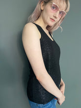 Load image into Gallery viewer, Vintage Y2K Sleeveless Black Sheer Sparkle Glitter Top by Oasis