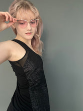 Load image into Gallery viewer, Vintage Y2K Sleeveless Black Sheer Sparkle Glitter Top by Oasis
