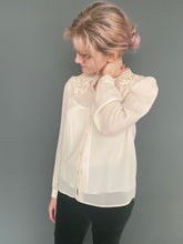Load image into Gallery viewer, Vintage 80s Sheer Nude Long Sleeve Button Blouse Top With Lace Collar