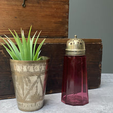 Load image into Gallery viewer, Antique Vintage Cranberry Glass Sugar Shaker, Sifter, Muffineer with EPNS Lid