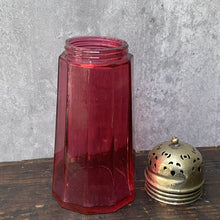 Load image into Gallery viewer, Antique Vintage Cranberry Glass Sugar Shaker, Sifter, Muffineer with EPNS Lid