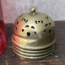 Load image into Gallery viewer, Antique Vintage Cranberry Glass Sugar Shaker, Sifter, Muffineer with EPNS Lid