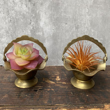 Load image into Gallery viewer, Pair Vintage Mini Brass Basket Plant Pot Planter for Succulents or Cactus