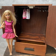 Load image into Gallery viewer, Vintage Retro Mid-Century 1960s Teak Dolls Wardrobe, Cupboard, Armoire with Metal Coat Hangers - Perfect for Barbie & Sindy