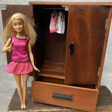 Load image into Gallery viewer, Vintage Retro Mid-Century 1960s Teak Dolls Wardrobe, Cupboard, Armoire with Metal Coat Hangers - Perfect for Barbie & Sindy
