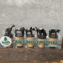 Load image into Gallery viewer, Vintage Y2K African Big 5 Animal Bottle Stoppers Unused In Box by Roots Of Creation