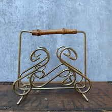 Load image into Gallery viewer, Vintage Brass & Bamboo Wood Letter Rack Tidy Holder Organiser