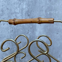 Load image into Gallery viewer, Vintage Brass & Bamboo Wood Letter Rack Tidy Holder Organiser