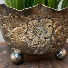 Load image into Gallery viewer, Vintage British 1920s Floral Etched Silver Plated Planter Plant Pot