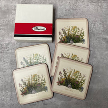 Load image into Gallery viewer, 5x Vintage Country Cottage Core Garden Herbs & Flowers Coasters in Box by Pimpernel