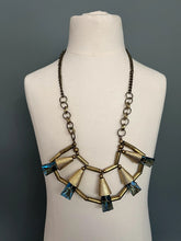 Load image into Gallery viewer, Vintage Y2K Pam Miran for Anthropologie Gold & Blue Glass Statement Necklace