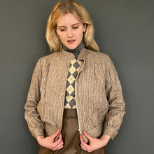 Load image into Gallery viewer, Vintage 80s Small Natural Wool Pinstripe Bomber Jacket