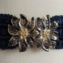 Load image into Gallery viewer, Vintage 80s Brass & Enamel Flower Buckle Blue Elasticated Belt