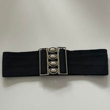 Load image into Gallery viewer, Vintage 80s Silver Buckle Black Elasticated Belt
