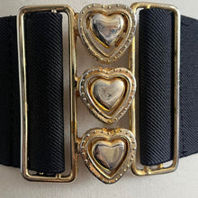 Load image into Gallery viewer, Vintage 80s Gold Heart Buckle Black Elasticated Belt