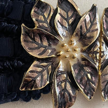 Load image into Gallery viewer, Vintage 80s Brass & Enamel Flower Buckle Blue Elasticated Belt