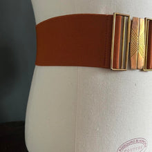 Load image into Gallery viewer, Vintage 80s Brass Buckle Burnt Orange Elasticated Belt