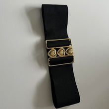 Load image into Gallery viewer, Vintage 80s Gold Heart Buckle Black Elasticated Belt