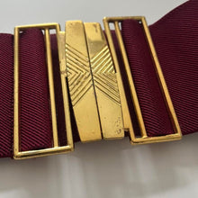 Load image into Gallery viewer, Vintage 80s Gold Buckle Burgundy Elasticated Belt