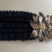 Load image into Gallery viewer, Vintage 80s Brass & Enamel Flower Buckle Blue Elasticated Belt