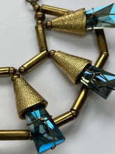 Load image into Gallery viewer, Vintage Y2K Pam Miran for Anthropologie Gold & Blue Glass Statement Necklace