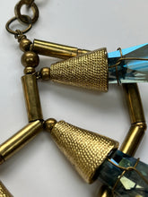 Load image into Gallery viewer, Vintage Y2K Pam Miran for Anthropologie Gold & Blue Glass Statement Necklace