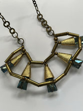 Load image into Gallery viewer, Vintage Y2K Pam Miran for Anthropologie Gold & Blue Glass Statement Necklace