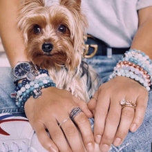 Load image into Gallery viewer, Trio of natural crystal gemstone stacking bracelets with charms - Green Jade - Black Moonstone