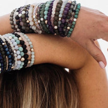Load image into Gallery viewer, Pair of natural crystal gemstone stacking bracelets - Agate & Lavender & Green Jade