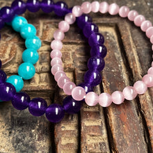 Load image into Gallery viewer, Trio of natural crystal gemstone stacking bracelets - Amethyst - Turquoise - Rose Quartz