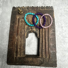Load image into Gallery viewer, Trio of natural crystal gemstone stacking bracelets - Amethyst - Turquoise - Rose Quartz
