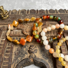 Load image into Gallery viewer, Stack of 4 natural crystal gemstone stacking bracelets with charms - Agate - Rose Quartz