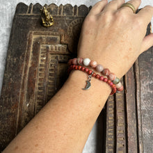 Load image into Gallery viewer, Pair of crystal stacking bracelets with moon charm - Jasper & Quartzite