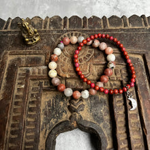Load image into Gallery viewer, Pair of crystal stacking bracelets with moon charm - Jasper & Quartzite