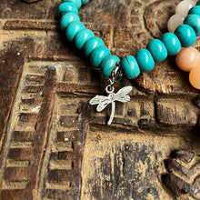 Load image into Gallery viewer, Trio of natural crystal gemstone stacking bracelets with charms - Aquamarine - Turquoise - Rose Quartz