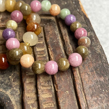 Load image into Gallery viewer, Pair of natural crystal gemstone stacking bracelets - Agate & Lavender & Green Jade