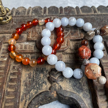Load image into Gallery viewer, Trio natural crystal gemstone stacking bracelets - Blue Quartz - Agate - Carnelian