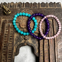 Load image into Gallery viewer, Trio of natural crystal gemstone stacking bracelets - Amethyst - Turquoise - Rose Quartz