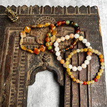 Load image into Gallery viewer, Stack of 4 natural crystal gemstone stacking bracelets with charms - Agate - Rose Quartz