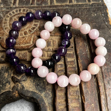 Load image into Gallery viewer, Pair of natural crystal gemstone stacking bracelets - Amethyst & Rose quartz