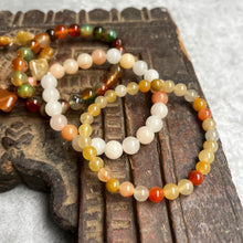 Load image into Gallery viewer, Stack of 4 natural crystal gemstone stacking bracelets with charms - Agate - Rose Quartz