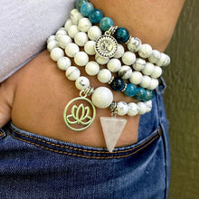 Load image into Gallery viewer, Trio of natural crystal gemstone stacking bracelets with charms - Aquamarine - Turquoise - Rose Quartz