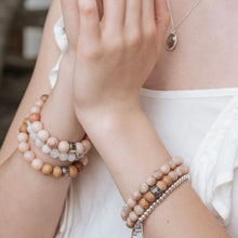 Load image into Gallery viewer, Pair of natural crystal gemstone stacking bracelets with sun charm - Amethyst & Turquoise