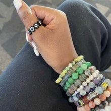 Load image into Gallery viewer, Stack of 4 natural crystal gemstone stacking bracelets with charms - Agate - Rose Quartz